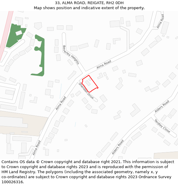 33, ALMA ROAD, REIGATE, RH2 0DH: Location map and indicative extent of plot