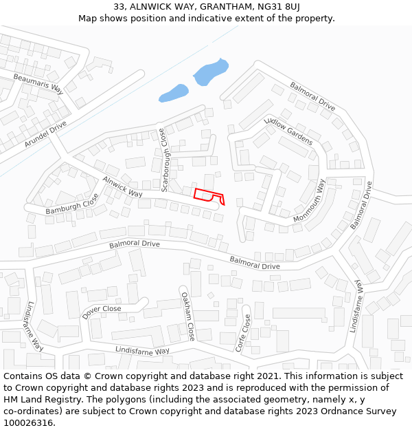 33, ALNWICK WAY, GRANTHAM, NG31 8UJ: Location map and indicative extent of plot