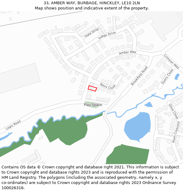 33, AMBER WAY, BURBAGE, HINCKLEY, LE10 2LN: Location map and indicative extent of plot