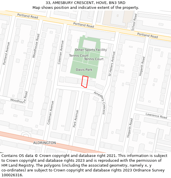 33, AMESBURY CRESCENT, HOVE, BN3 5RD: Location map and indicative extent of plot