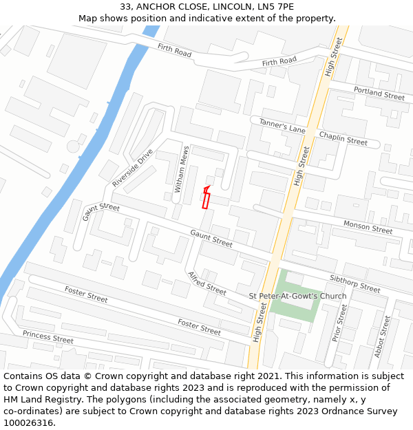 33, ANCHOR CLOSE, LINCOLN, LN5 7PE: Location map and indicative extent of plot