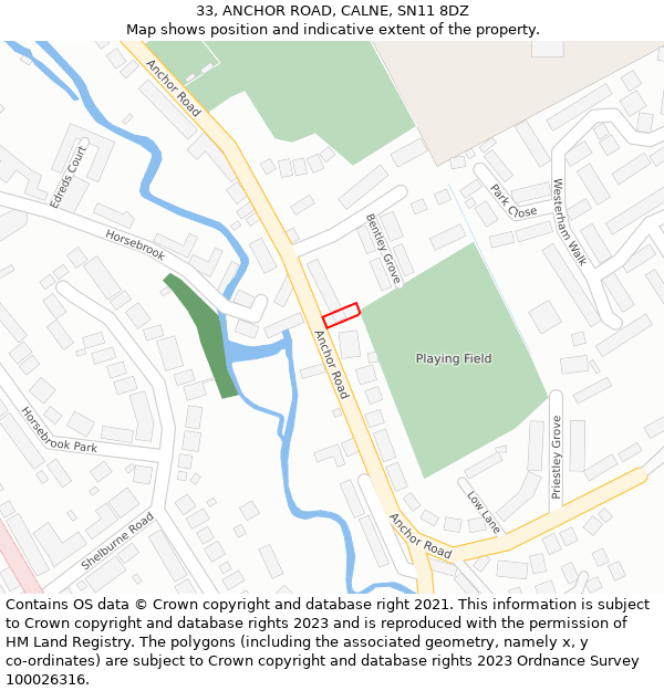 33, ANCHOR ROAD, CALNE, SN11 8DZ: Location map and indicative extent of plot