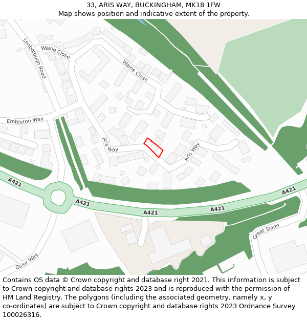 33, ARIS WAY, BUCKINGHAM, MK18 1FW: Location map and indicative extent of plot