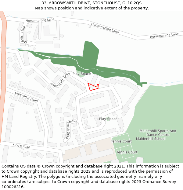 33, ARROWSMITH DRIVE, STONEHOUSE, GL10 2QS: Location map and indicative extent of plot