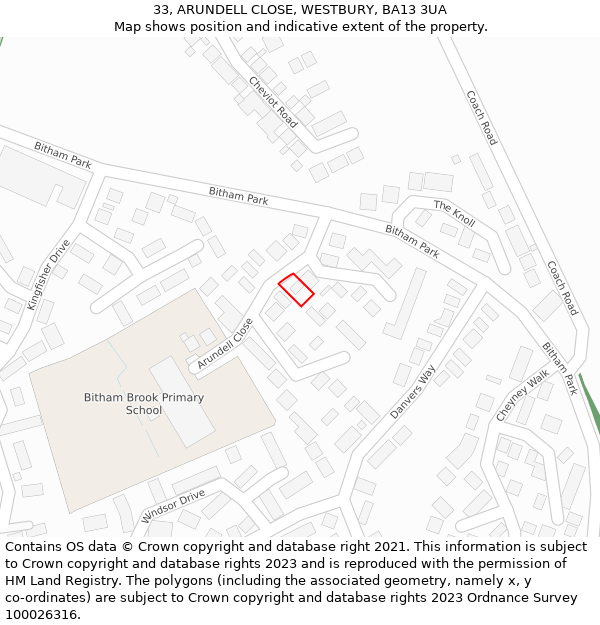 33, ARUNDELL CLOSE, WESTBURY, BA13 3UA: Location map and indicative extent of plot