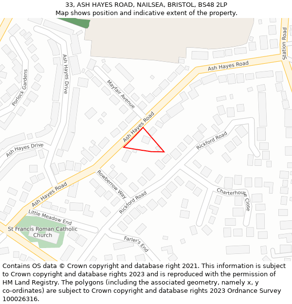 33, ASH HAYES ROAD, NAILSEA, BRISTOL, BS48 2LP: Location map and indicative extent of plot
