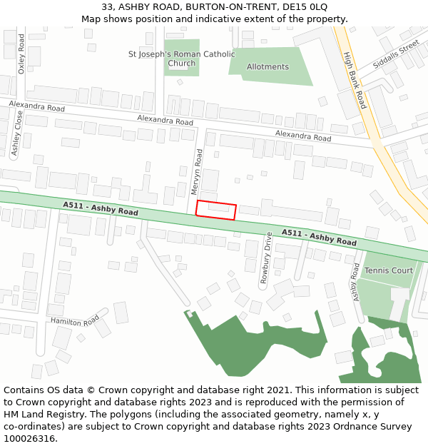 33, ASHBY ROAD, BURTON-ON-TRENT, DE15 0LQ: Location map and indicative extent of plot