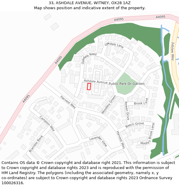 33, ASHDALE AVENUE, WITNEY, OX28 1AZ: Location map and indicative extent of plot