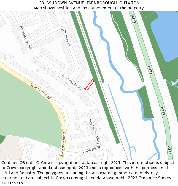 33, ASHDOWN AVENUE, FARNBOROUGH, GU14 7DN: Location map and indicative extent of plot