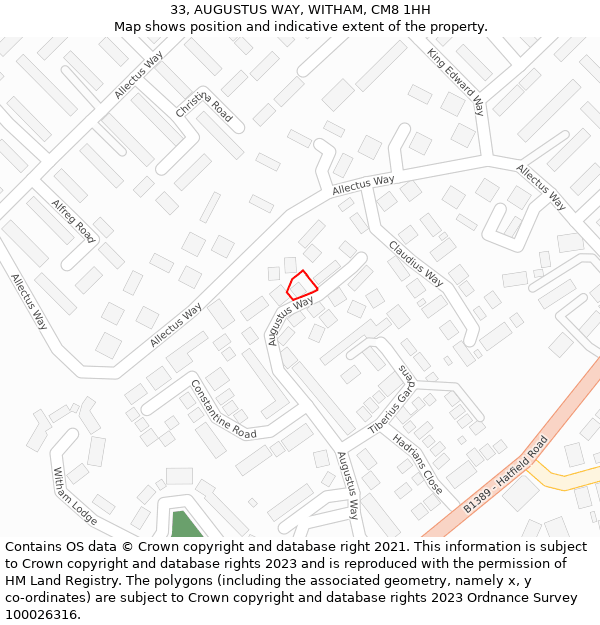 33, AUGUSTUS WAY, WITHAM, CM8 1HH: Location map and indicative extent of plot