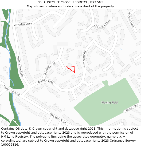 33, AUSTCLIFF CLOSE, REDDITCH, B97 5NZ: Location map and indicative extent of plot