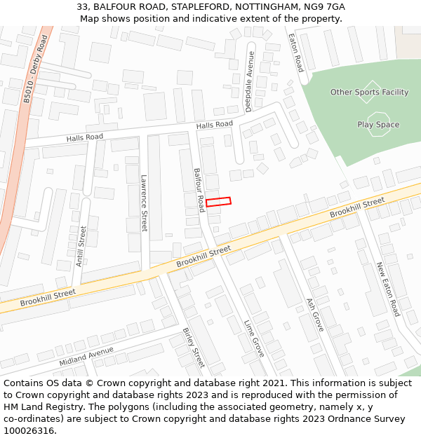 33, BALFOUR ROAD, STAPLEFORD, NOTTINGHAM, NG9 7GA: Location map and indicative extent of plot