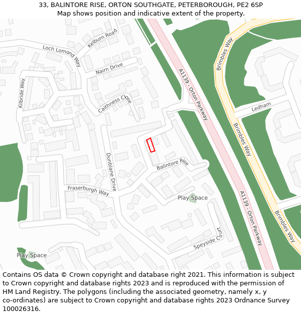 33, BALINTORE RISE, ORTON SOUTHGATE, PETERBOROUGH, PE2 6SP: Location map and indicative extent of plot