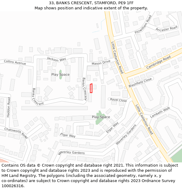 33, BANKS CRESCENT, STAMFORD, PE9 1FF: Location map and indicative extent of plot