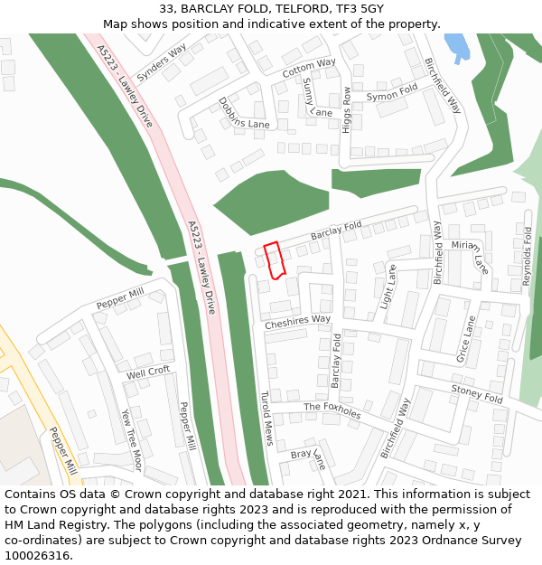 33, BARCLAY FOLD, TELFORD, TF3 5GY: Location map and indicative extent of plot