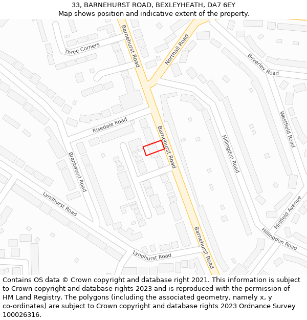 33, BARNEHURST ROAD, BEXLEYHEATH, DA7 6EY: Location map and indicative extent of plot