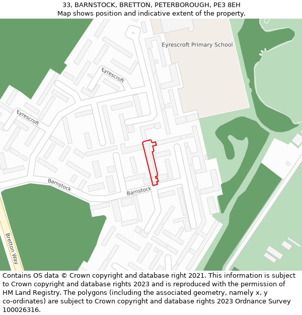 33, BARNSTOCK, BRETTON, PETERBOROUGH, PE3 8EH: Location map and indicative extent of plot
