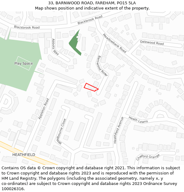 33, BARNWOOD ROAD, FAREHAM, PO15 5LA: Location map and indicative extent of plot