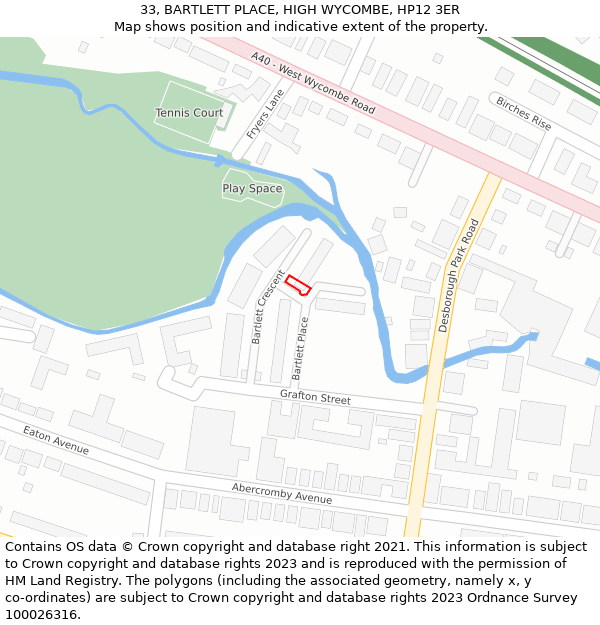 33, BARTLETT PLACE, HIGH WYCOMBE, HP12 3ER: Location map and indicative extent of plot