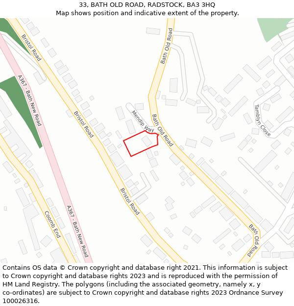 33, BATH OLD ROAD, RADSTOCK, BA3 3HQ: Location map and indicative extent of plot