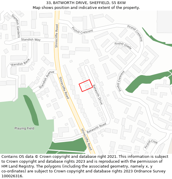 33, BATWORTH DRIVE, SHEFFIELD, S5 8XW: Location map and indicative extent of plot