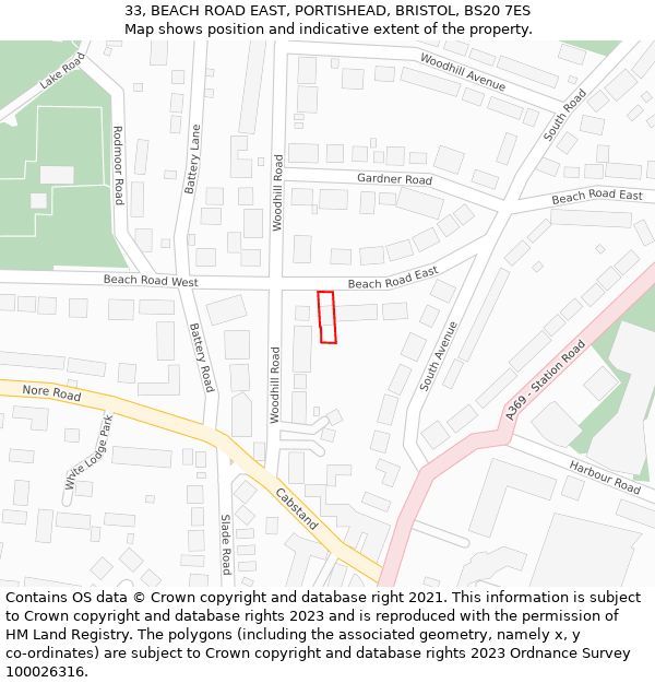 33, BEACH ROAD EAST, PORTISHEAD, BRISTOL, BS20 7ES: Location map and indicative extent of plot