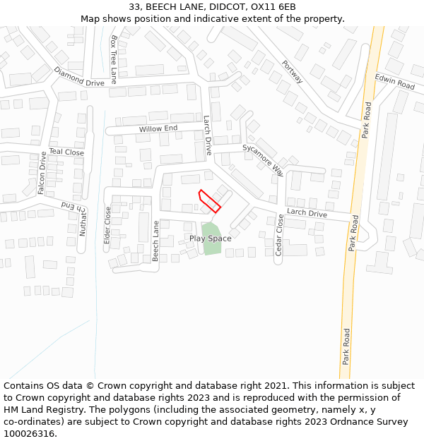 33, BEECH LANE, DIDCOT, OX11 6EB: Location map and indicative extent of plot