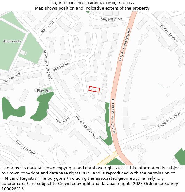 33, BEECHGLADE, BIRMINGHAM, B20 1LA: Location map and indicative extent of plot