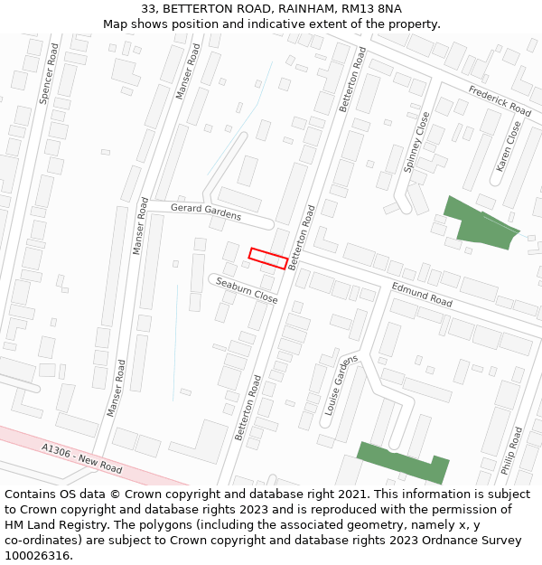 33, BETTERTON ROAD, RAINHAM, RM13 8NA: Location map and indicative extent of plot