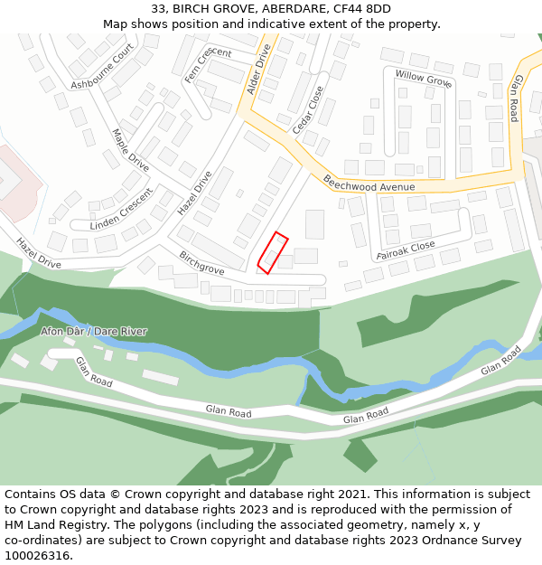 33, BIRCH GROVE, ABERDARE, CF44 8DD: Location map and indicative extent of plot