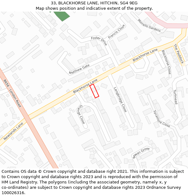 33, BLACKHORSE LANE, HITCHIN, SG4 9EG: Location map and indicative extent of plot