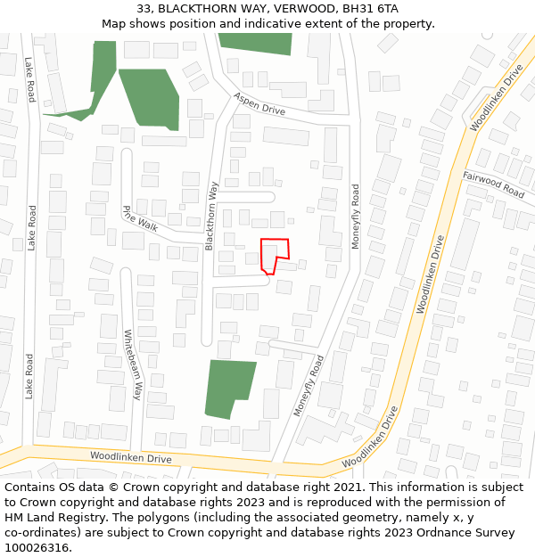33, BLACKTHORN WAY, VERWOOD, BH31 6TA: Location map and indicative extent of plot