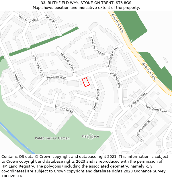 33, BLITHFIELD WAY, STOKE-ON-TRENT, ST6 8GS: Location map and indicative extent of plot