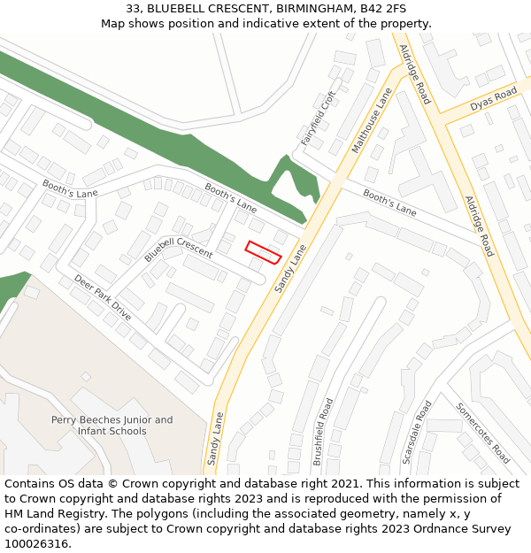 33, BLUEBELL CRESCENT, BIRMINGHAM, B42 2FS: Location map and indicative extent of plot