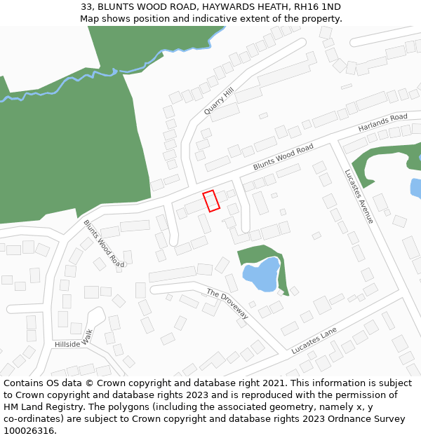 33, BLUNTS WOOD ROAD, HAYWARDS HEATH, RH16 1ND: Location map and indicative extent of plot