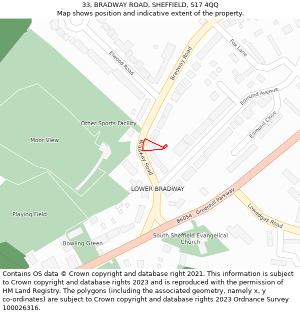 33, BRADWAY ROAD, SHEFFIELD, S17 4QQ: Location map and indicative extent of plot