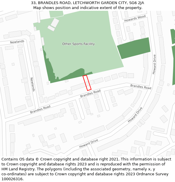 33, BRANDLES ROAD, LETCHWORTH GARDEN CITY, SG6 2JA: Location map and indicative extent of plot