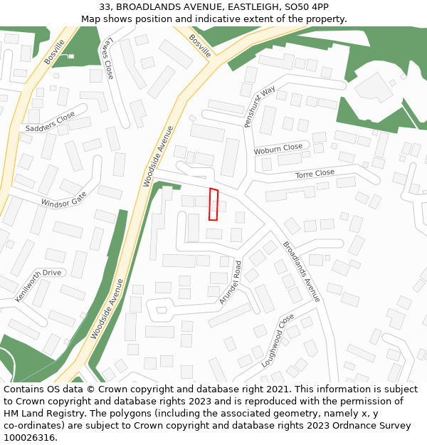 33, BROADLANDS AVENUE, EASTLEIGH, SO50 4PP: Location map and indicative extent of plot