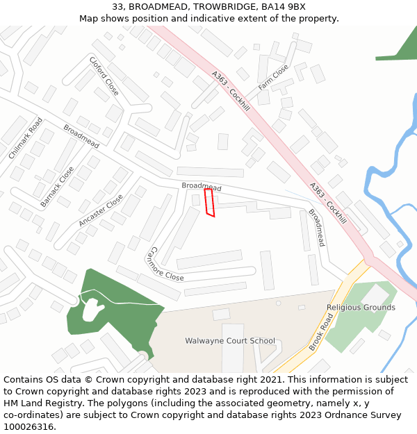 33, BROADMEAD, TROWBRIDGE, BA14 9BX: Location map and indicative extent of plot