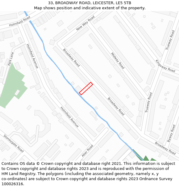 33, BROADWAY ROAD, LEICESTER, LE5 5TB: Location map and indicative extent of plot