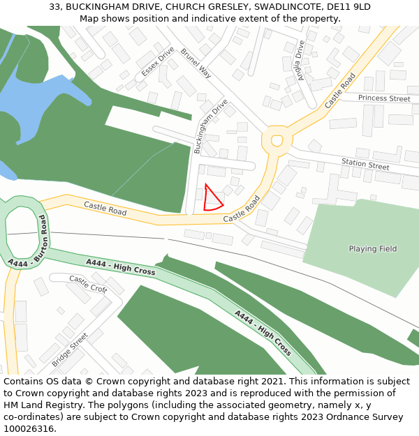 33, BUCKINGHAM DRIVE, CHURCH GRESLEY, SWADLINCOTE, DE11 9LD: Location map and indicative extent of plot