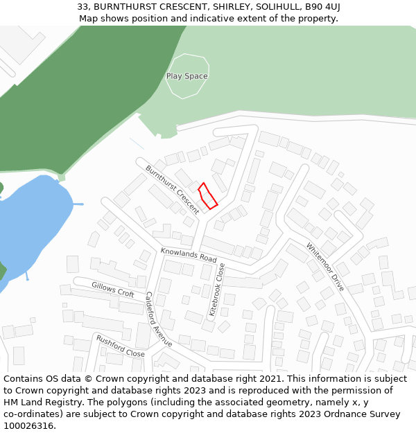 33, BURNTHURST CRESCENT, SHIRLEY, SOLIHULL, B90 4UJ: Location map and indicative extent of plot