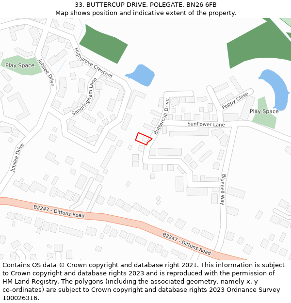 33, BUTTERCUP DRIVE, POLEGATE, BN26 6FB: Location map and indicative extent of plot