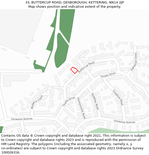 33, BUTTERCUP ROAD, DESBOROUGH, KETTERING, NN14 2JP: Location map and indicative extent of plot