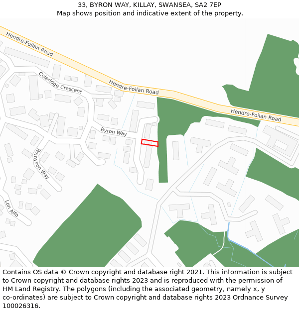 33, BYRON WAY, KILLAY, SWANSEA, SA2 7EP: Location map and indicative extent of plot