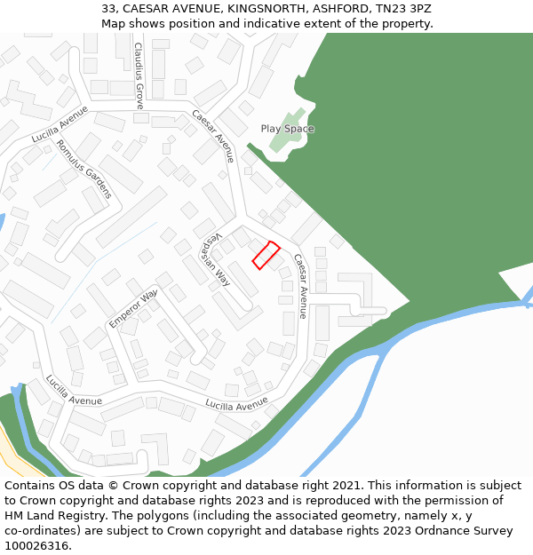 33, CAESAR AVENUE, KINGSNORTH, ASHFORD, TN23 3PZ: Location map and indicative extent of plot