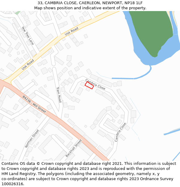 33, CAMBRIA CLOSE, CAERLEON, NEWPORT, NP18 1LF: Location map and indicative extent of plot