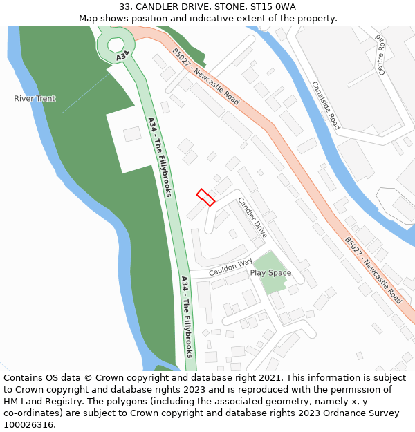 33, CANDLER DRIVE, STONE, ST15 0WA: Location map and indicative extent of plot