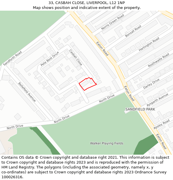 33, CASBAH CLOSE, LIVERPOOL, L12 1NP: Location map and indicative extent of plot