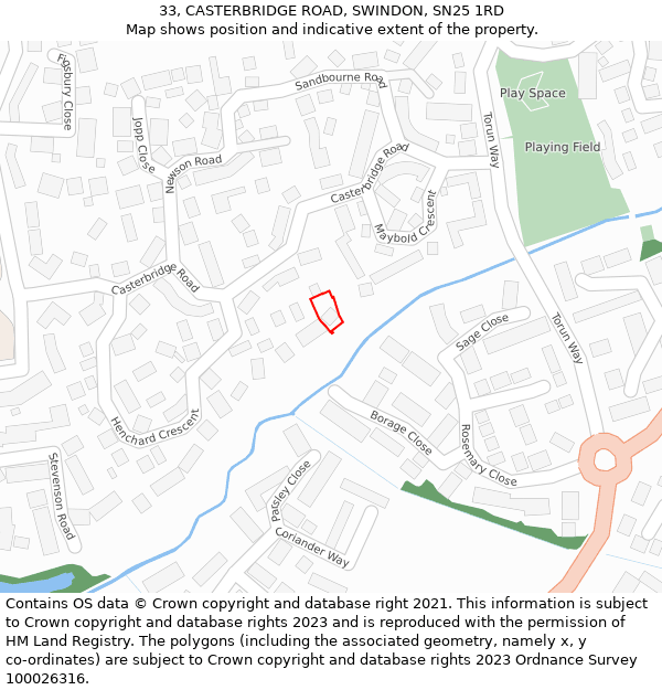 33, CASTERBRIDGE ROAD, SWINDON, SN25 1RD: Location map and indicative extent of plot